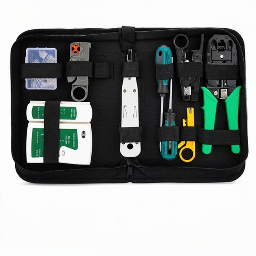 Tool Set - ชุดเครื่องมือซ่อมเครือข่ายมืออาชีพ ชุดทดสอบสายอีเธอร์เน็ตและเครื่องมือย้ำสาย โซลูชันฮาร์ดแวร์สำหรับงานบำรุงรักษาที่บ้านและสำนักงานแบบพกพา