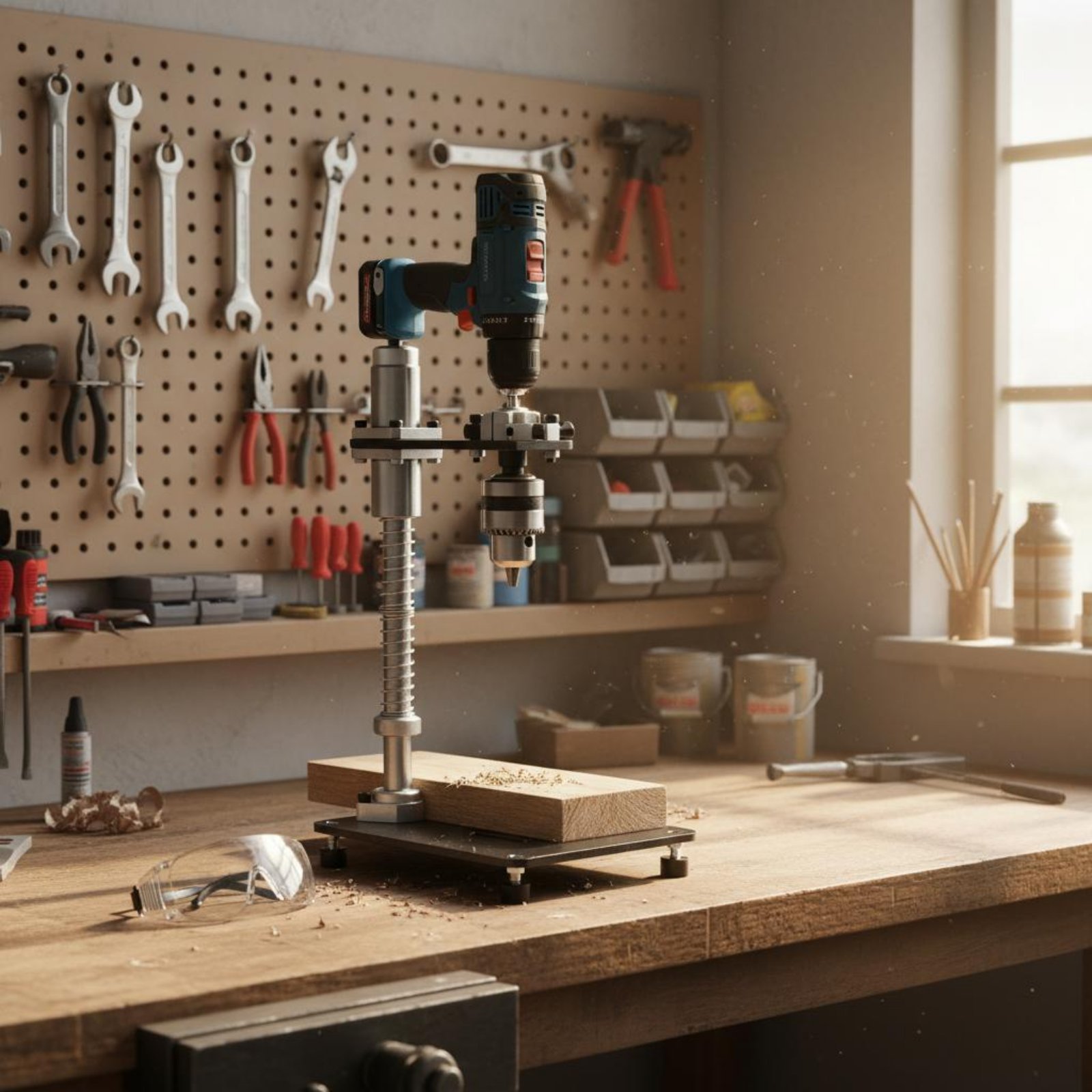 Drill Press - แท่นยึดสว่านมือแบบพกพา พร้อมตัวนำเจาะแนวตั้ง แข็งแรง ประหยัดพื้นที่ อุปกรณ์เสริมเครื่องมือไฟฟ้า
