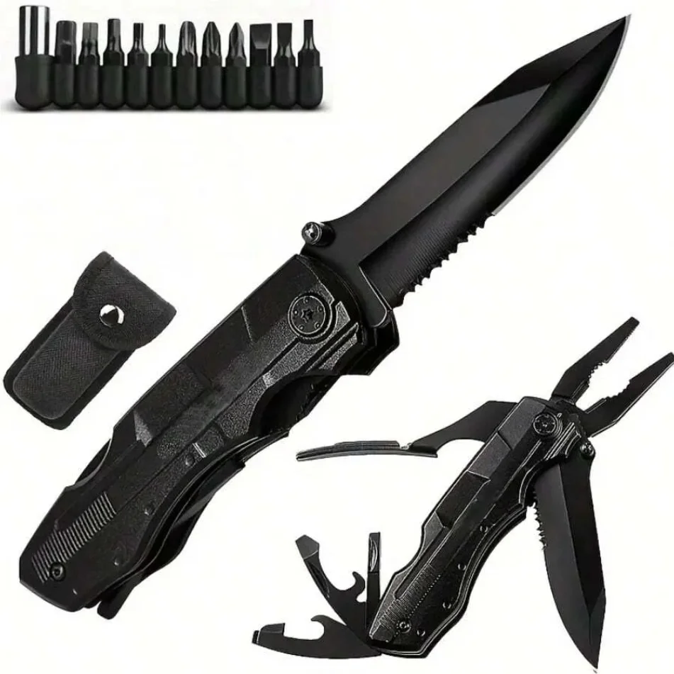 Pliers - คีมอเนกประสงค์แบบเครื่องมือเดียว EDC พร้อมหัวเปลี่ยนได้ สำหรับงานซ่อมแซมกลางแจ้งและในบ้าน พกพาสะดวก มีดพับและคีมในตัว