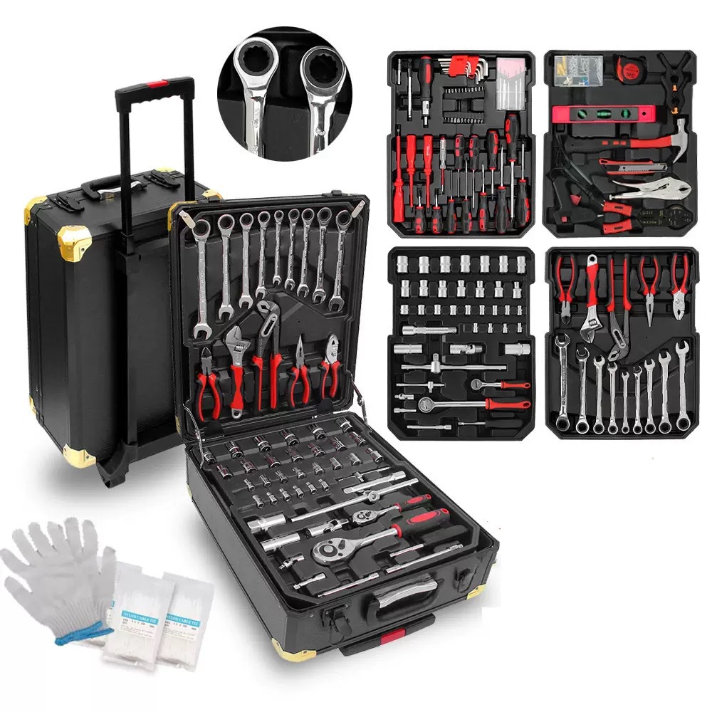Wrench Set - ชุดเครื่องมือซ่อมแซมฮาร์ดแวร์เหล็กโครเมียมวาเนเดียม 399 ชิ้น พร้อมประแจคู่ขนาดใหญ่ กล่องเครื่องมือสีดำสำหรับร้านซ่อมรถยนต์